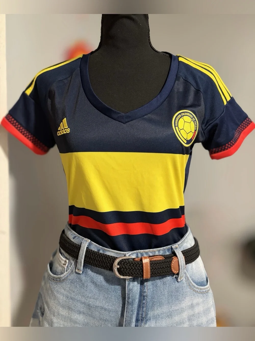Adidas Colombia Jersey Women’s Blue National Team Soccer V Neck Size S - Picture 1 of 6